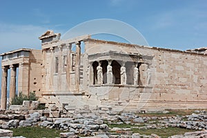 Erechtheion or Erechtheum temple, Caryatid Porch on the Acropolis in Athens