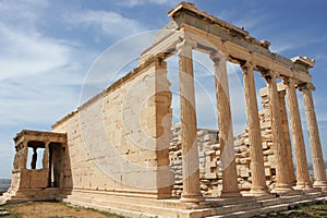 Erechtheion or Erechtheum temple, Caryatid Porch on the Acropolis in Athens