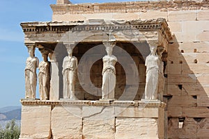 Erechtheion temple, Caryatid Porch on the Acropolis in Athens, Greece