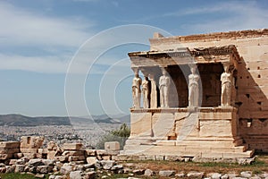 Erechtheion or Erechtheum temple, Caryatid Porch on the Acropolis, Greece