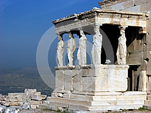 Erechtheion temple Acropolis in Athens with Caryatides, Greece
