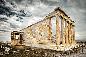 Erechtheion temple with Caryatid Porch on the Acropolis in Athens, Greece