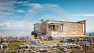 Erechtheion temple with Caryatid Porch on the Acropolis, Athens, Greece