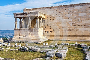 Erechtheion temple with Caryatid Porch on the Acropolis, Athens, Greece