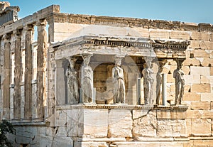 Erechtheion temple with Caryatid Porch on the old Acropolis, Athens, Greece