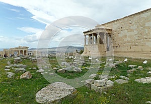 The Erechtheum or the Erechtheion of Acropolis in Athens