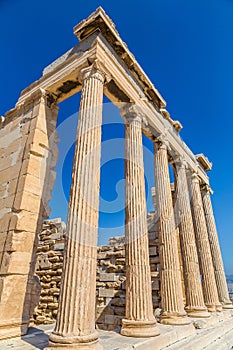 Erechtheum temple ruins on the Acropolis  in Athens