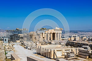 Erechtheum temple ruins on the Acropolis  in Athens