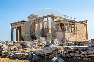 Erechtheum temple ruins on the Acropolis  in Athens