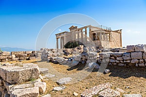 Erechtheum temple ruins on the Acropolis  in Athens