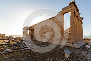 Erechtheum temple ruins on the Acropolis in Athens, Greece- closer view