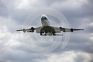 747-400ERF taking off on runway 27 at EMA airport stock - photo photo