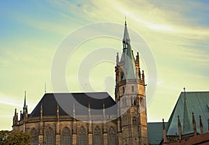 ERFURT, GERMANY - Sep 21, 2019: Erfurt Cathedral in summer in the afternoon
