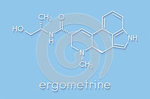 Ergometrine drug molecule. Used to prevent bleeding after childbirth postpartum haemorrhage. Skeletal formula. photo