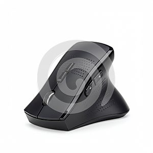 Ergonomic computer mouse in sleek black with a contoured design, featuring a scroll