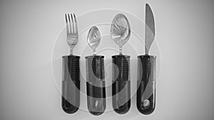 Ergonomic cutlery for the elderly, with arthritis, Parkinson's, apoplexy and the disabled - 3D Rendering