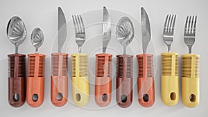 Ergonomic cutlery for the elderly, with arthritis, Parkinson's, apoplexy and the disabled - 3D Rendering