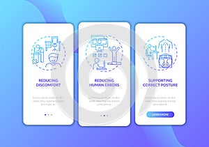 Ergonomic design benefits onboarding mobile app page screen with concepts