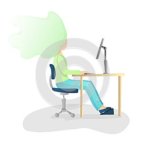 Ergonomic, healthy Correct sitting Spine Posture. Healthy Back and Posture Correction illustration. Office Desk Posture