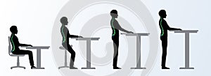 Ergonomic. Height adjustable desk or table poses