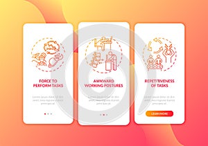 Ergonomic irritants onboarding mobile app page screen with concepts