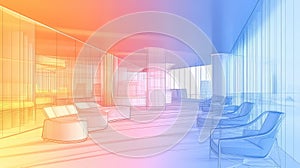 ergonomic schematic style of a dynamic business lounge