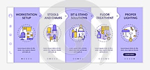 Ergonomic workplace design onboarding vector template