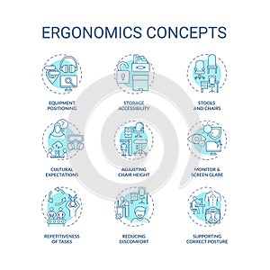 Ergonomics concept icons set