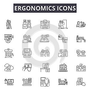 Ergonomics icons line icons for web and mobile design. Editable stroke signs. Ergonomics icons outline concept