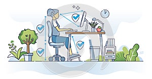 Ergonomics for remote work and correct sitting posture outline concept