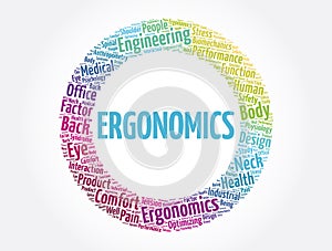 Ergonomics word cloud collage, concept background