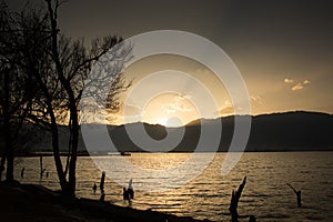 Erhai Lake scenery, the setting sun, beautiful sunset clouds,