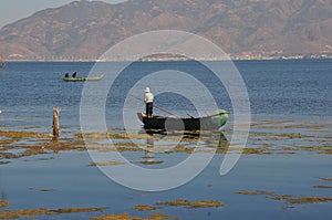 Erhai Lake in Yunnan, China fishing boat people