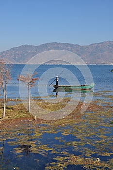 Erhai Lake in Yunnan, China fishing boat people