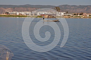 Erhai Lake in Yunnan, China fishing boat peopleï¼Œand Residential lake