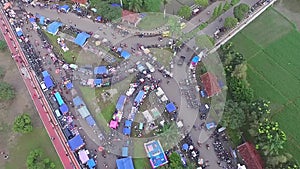 Erial/drone view of the weekly grocery market in indonesia