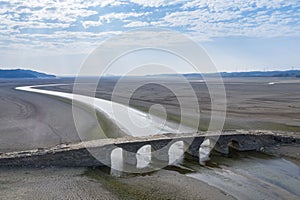 Erial view of ming dynasty stone arch bridge on poyang lake