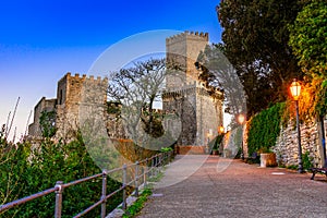 Erice, Sicily, Italy: Night view of the Venere Castle, a Norman fortress photo