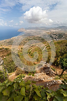 Erice, Trapani province, Sicily, Italy - Panoramic view from Erice at Mediterranean sea Tyrrhenian sea and road to Erice