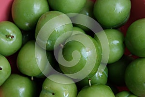 Erik, or greengages, often called sour green plums, eaten in Turkey.