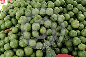 Erik, or greengages, often called sour green plums, eaten in Turkey.