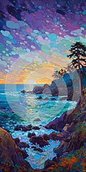 Erin Hanson\'s Geysers Painting Of A Starry Night Over The Sea Shore Plains