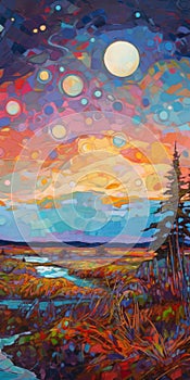 Erin Hanson\'s Tundra Painting Of Starry Night Over Sea Shore Plains