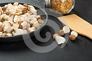 Eringi mushrooms in frying pan