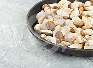 Eringi mushrooms in frying pan