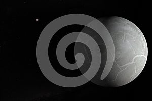 Eris, transneptunian dwarf planet, rotating. 3d render