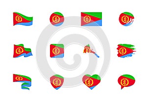 Eritrea flag - flat collection. Flags of different shaped twelve flat icons