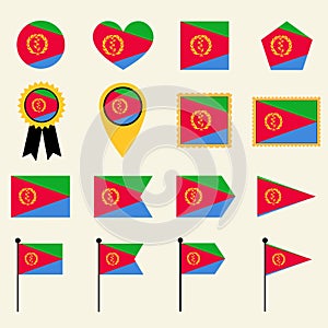 Eritrea flag icon set in 16 shape versions.