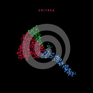 Eritrea flag map, chaotic particles pattern in the Eritrean flag colors. Vector illustration
