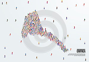 Eritrea Map. Large group of people form to create a shape of Eritrea Map.